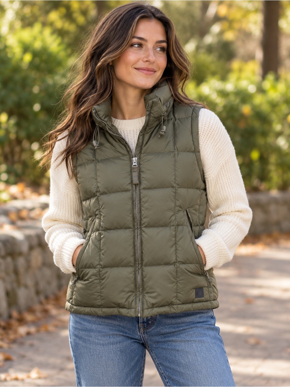 Vintage Y2K Abercrombie Goose Down Puffer Vest Olive Green Medium